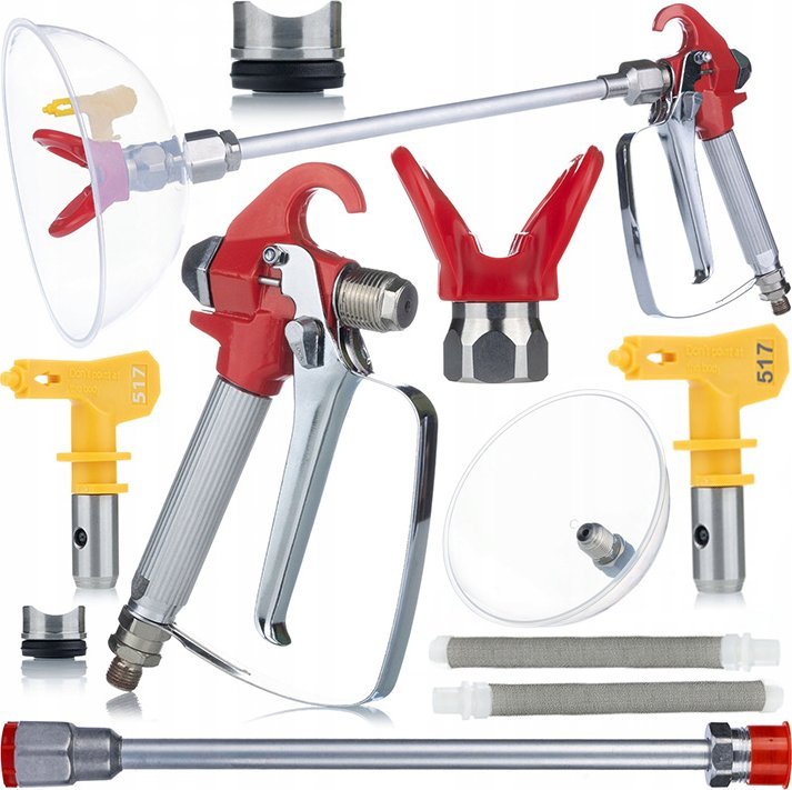 Rosfix Rosfix Zestaw do agregatu malarskiego z osłoną przeciwrozbryzgową (Pistolet, osłona, lanca 30cm, osłona, dysza)+Dysza 517+2x Filtr paluszkowy 6