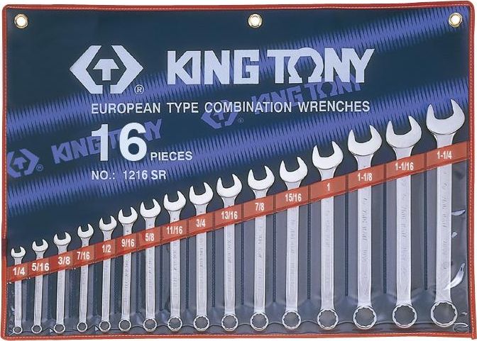 King Tony KING TONY KLUCZE PŁASKO-OCZKOWE CALOWE KOMPLET 16elem. 1/4"-1-1/4", ETUI KT1216SR