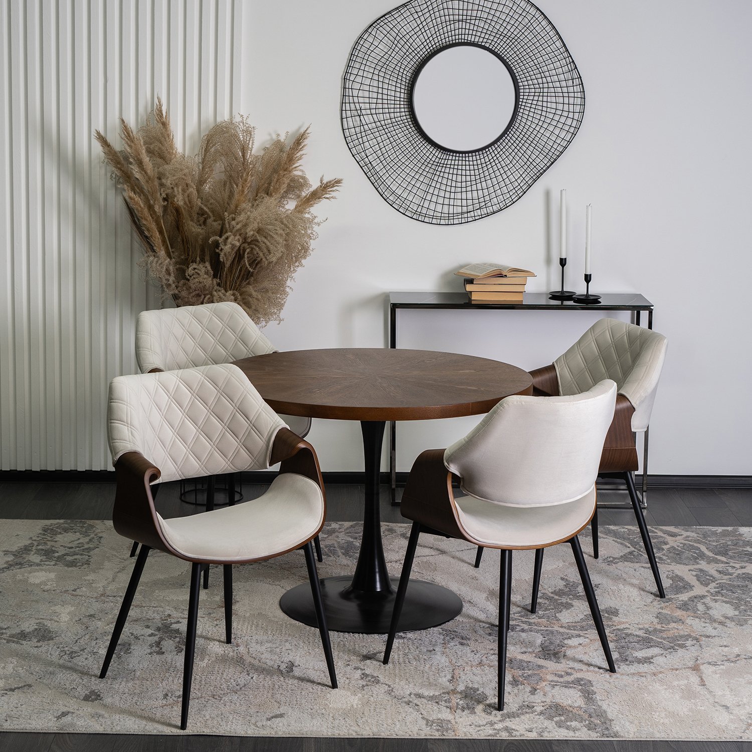 Mebel Elite Krzesło Tapicerowane z Drewna Giętego do Salonu DAKOTA Beżowe/Orzech Welurowe Nowoczesne Loft