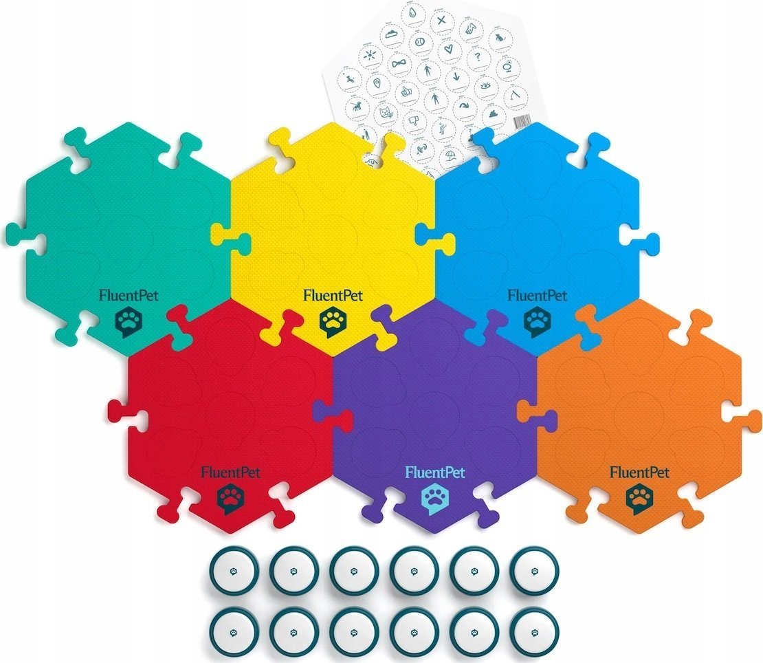 FluentPet - Basic Key Vocal Kit - zestaw 12 przycisków z piankowymi matami i naklejkami do komunikacji z psem / kotem