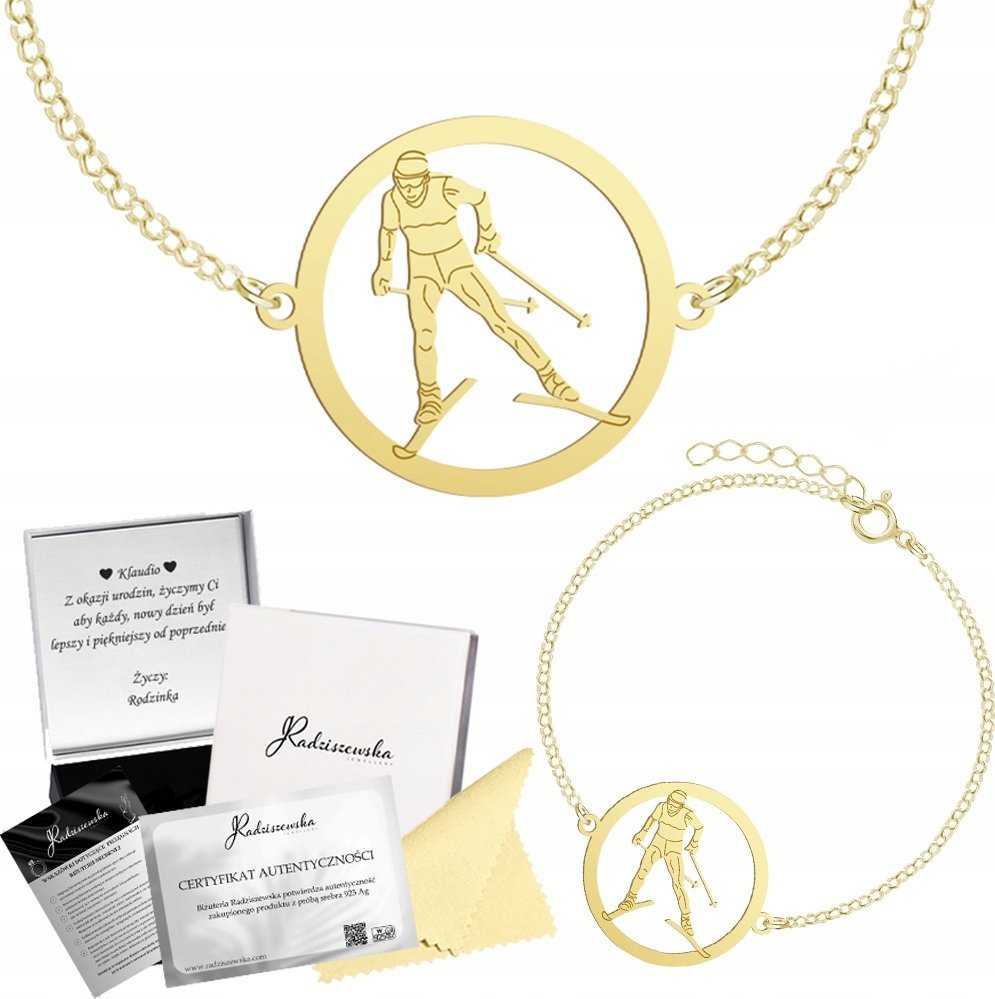 MEJK Jewellery Bransoletka Złota Biegi Narciarskie Łańcuszek 925 Prezent GRAWER GRATIS