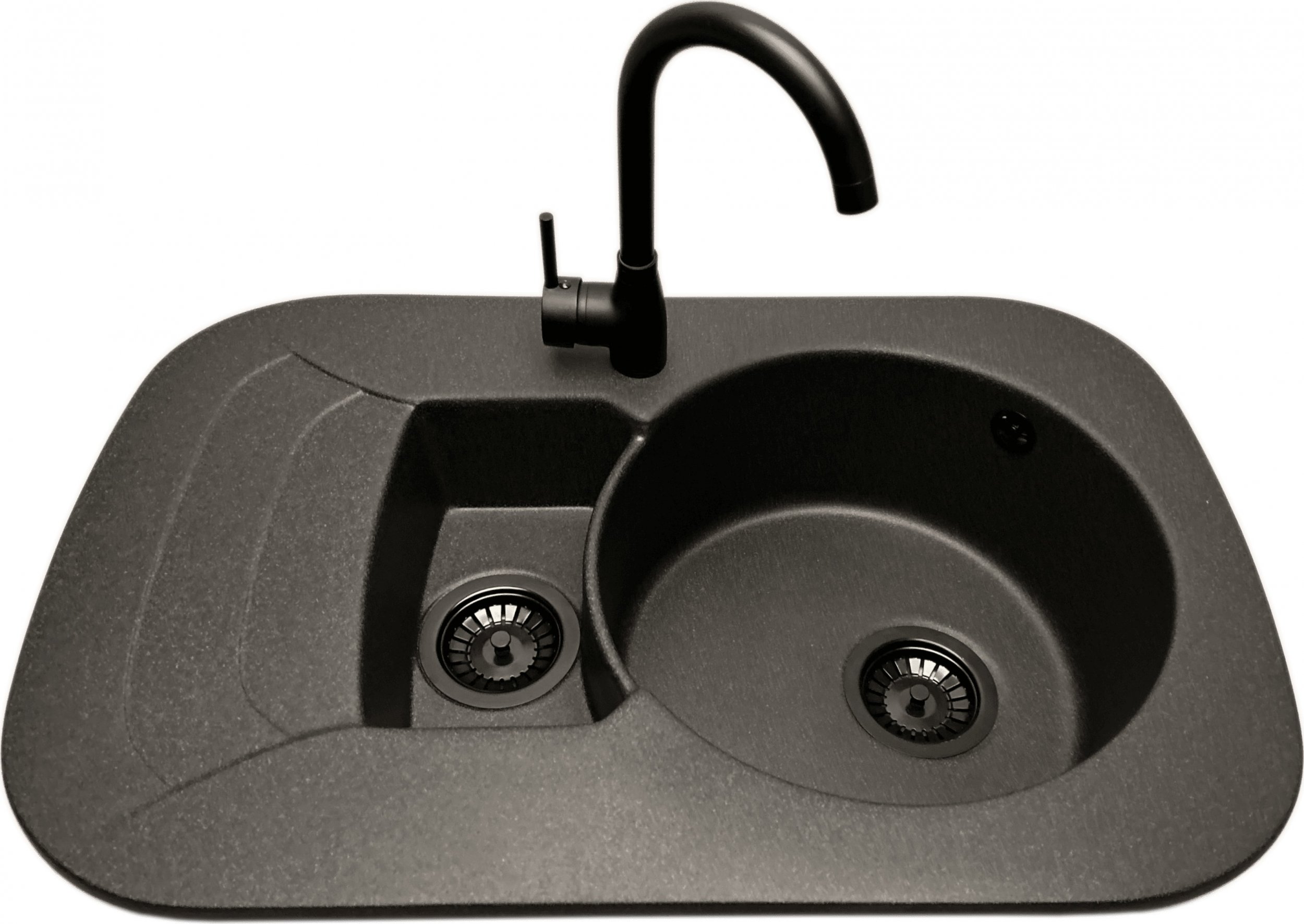 Zlewozmywak PREHNIT Zlewozmywak 1,5 komorowy z ociekaczem VIGEN grafit z lewym ociekaczem + bateria LUNA