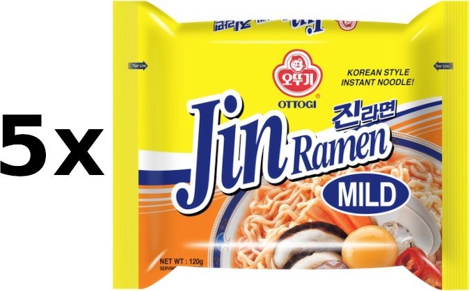 OTTOGI Zupa makaronowa Jin Ramen Mild, lekko pikantna 5x120g - Ottogi