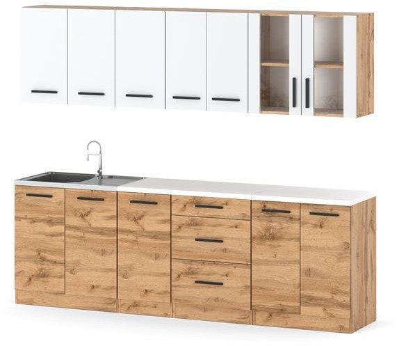 Kuchnia Nowoczesna Z Blatem Pojemna Modułowa Remino 2.6m Wotan Biały Wotan