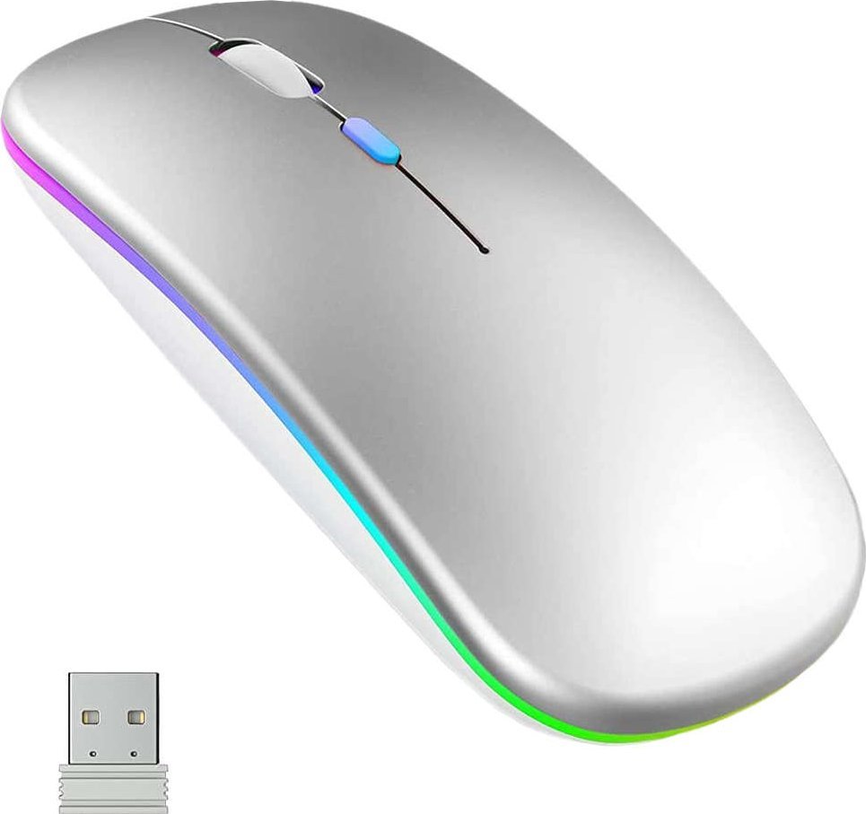 Mysz Alogy Cicha Myszka slim mysz bezprzewodowa podświetlana LED RGB do laptopa tabletu Srebrna