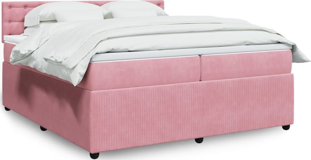 vidaXL vidaXL Łóżko kontynentalne z materacem, różowe, aksamit, 200x200 cm