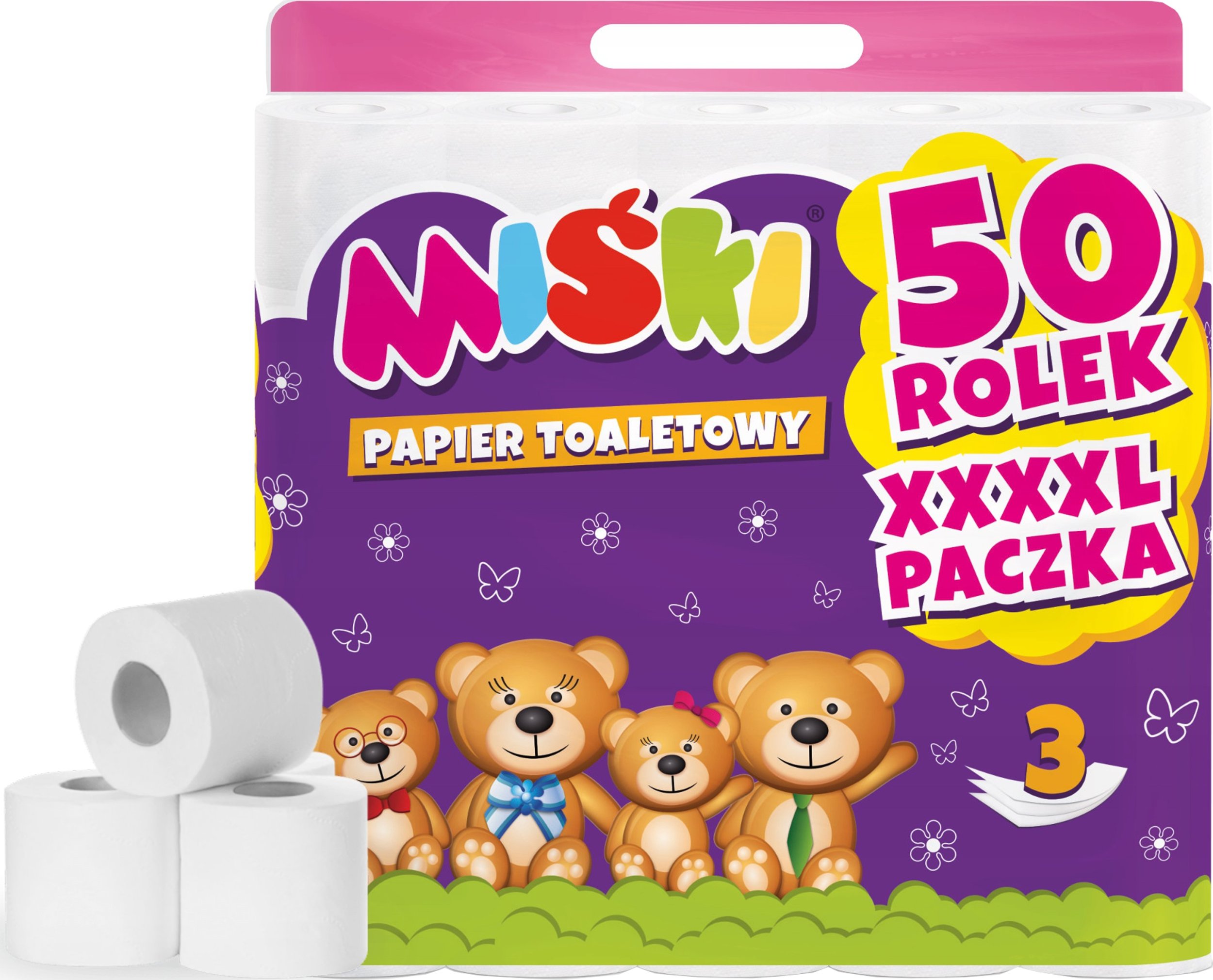 Papier toaletowy 50R MIŚKI 3W - 50 Rolek