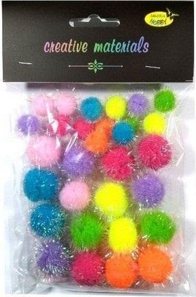 Pompony glitter wiosenne 15-25mm 30szt