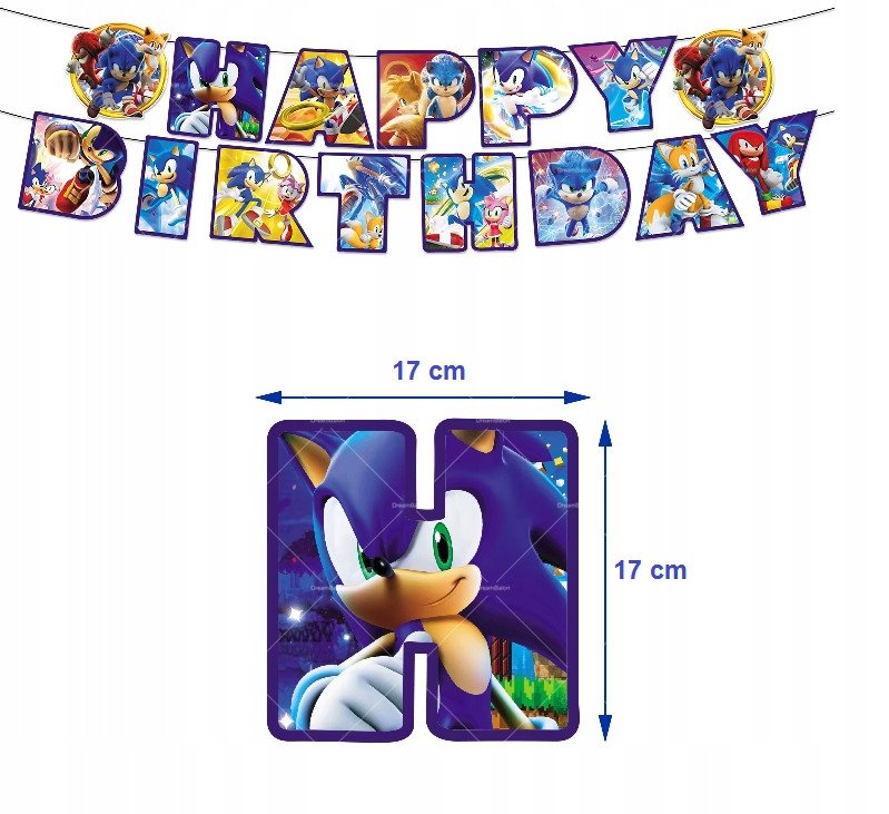 Girlanda Sonic the Hedgehog Baner Urodzinowy Happy Birthday
