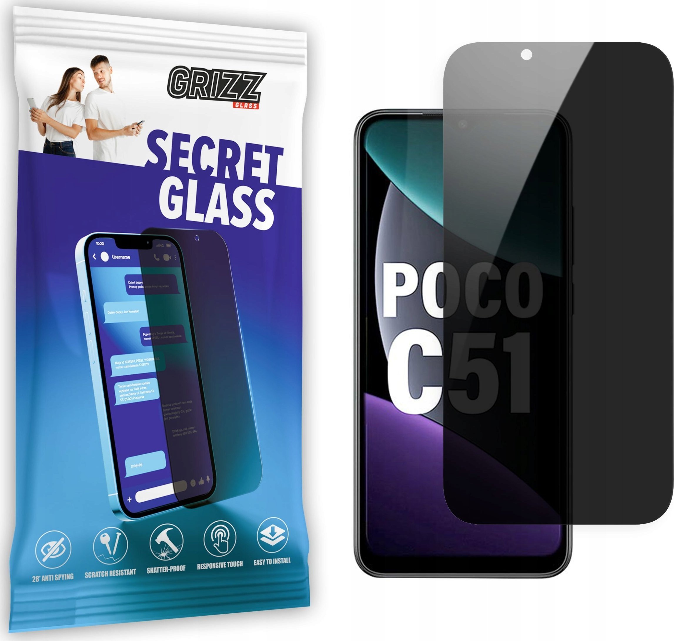 GrizzGlass Szkło prywatyzujące GrizzGlass SecretGlass Xiaomi Poco C51