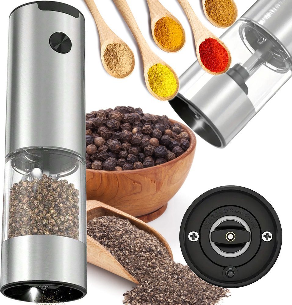 Młynek do przypraw Verk Elektryczny młynek do soli pieprzu przypraw z regulacją regulowana grubość Elektryczny młynek do soli pieprzu przypraw z regul