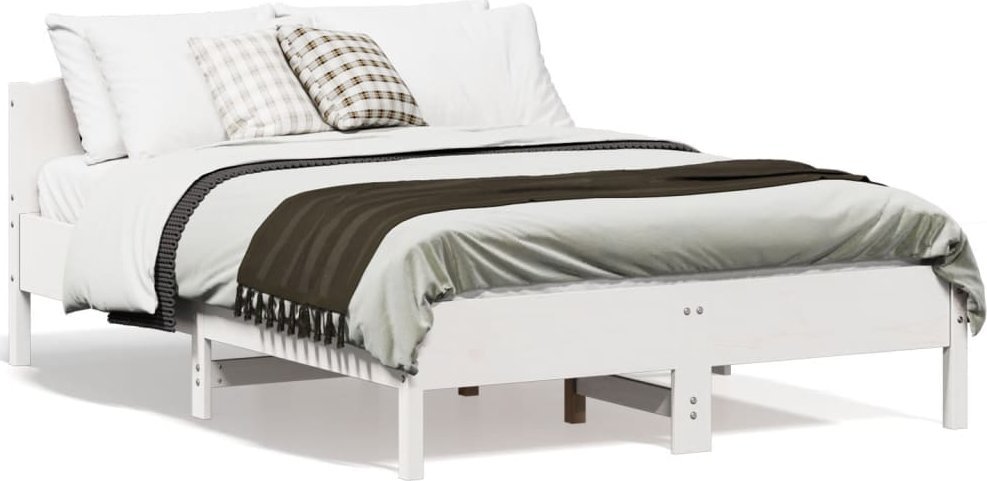 vidaXL Rama łóżka z wezgłowiem, biała, 135x190 cm, drewno sosnowe