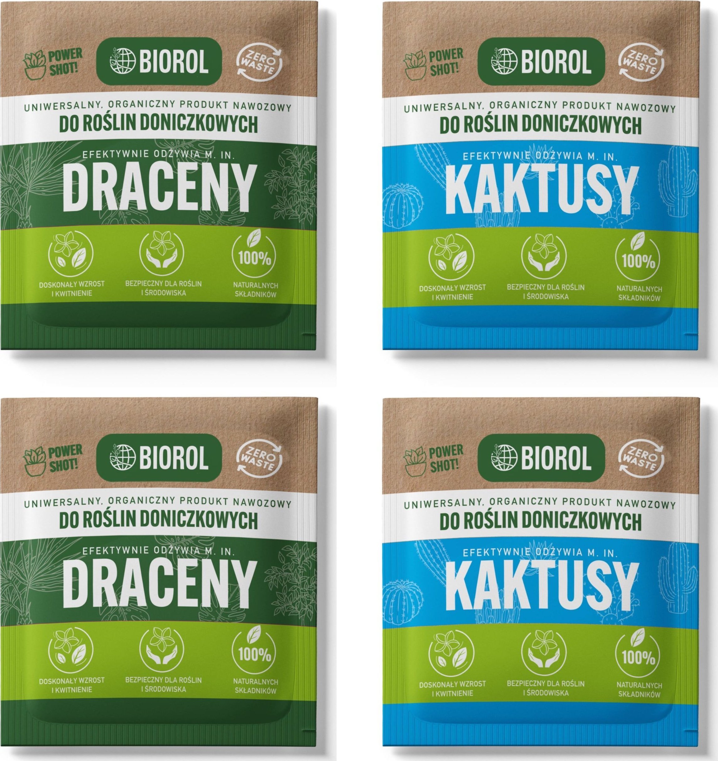 4x Nawóz organiczny BIOROL Power Shot 50g do dracen, kaktusów, sukulentów