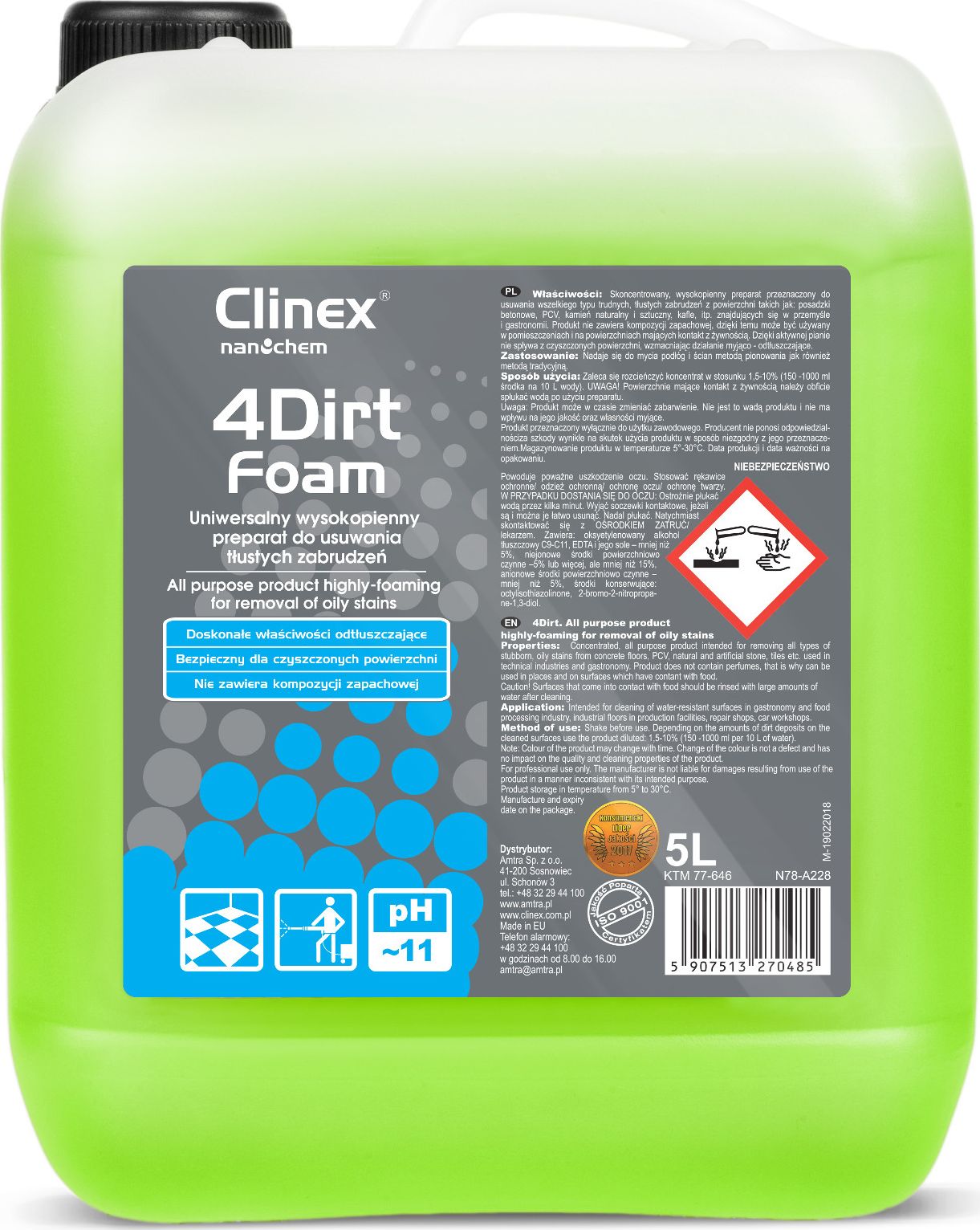 Clinex Piana preparat do usuwania tłustych zabrudzeń CLINEX 4Dirt Foam 5L Piana preparat do usuwania tłustych zabrudzeń CLINEX 4Dirt Foam 5L