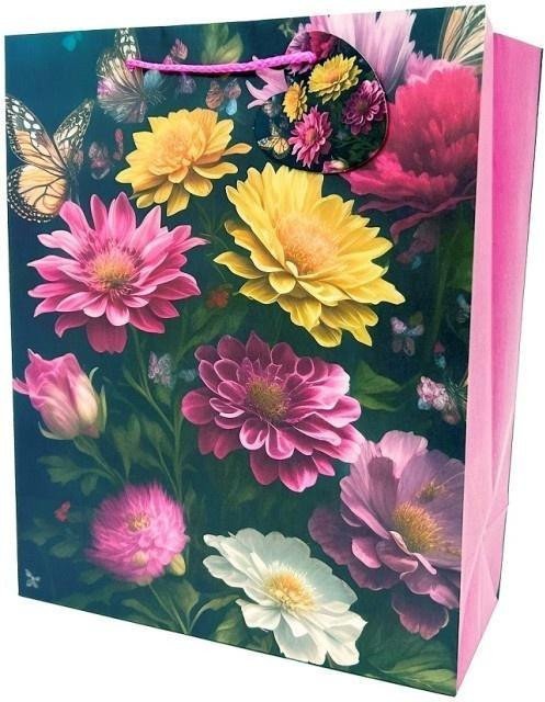 Torebka ozdobna matowa 26x32x12cm Kwiaty