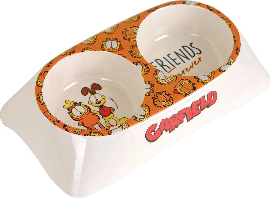 Garfield Garfield, podwójna miska z melaminy dla kota, biała/żółta