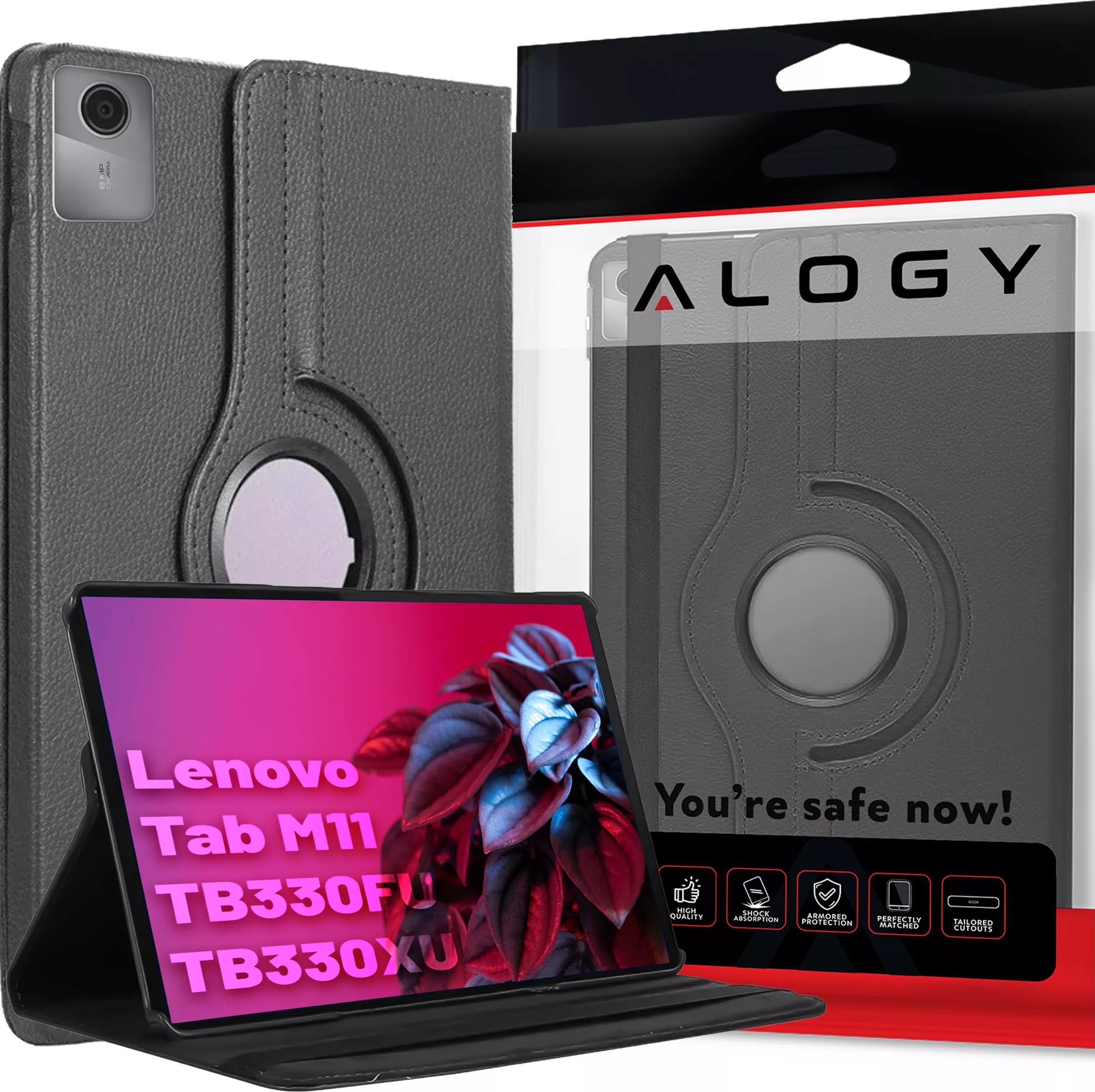 Etui na tablet Alogy Etui 360 do Lenovo Tab M11 10.95" TB330FU / TB330XU / TB331FC obrotowe pokrowiec obudowa z klapką na tablet Case Alogy Czarne