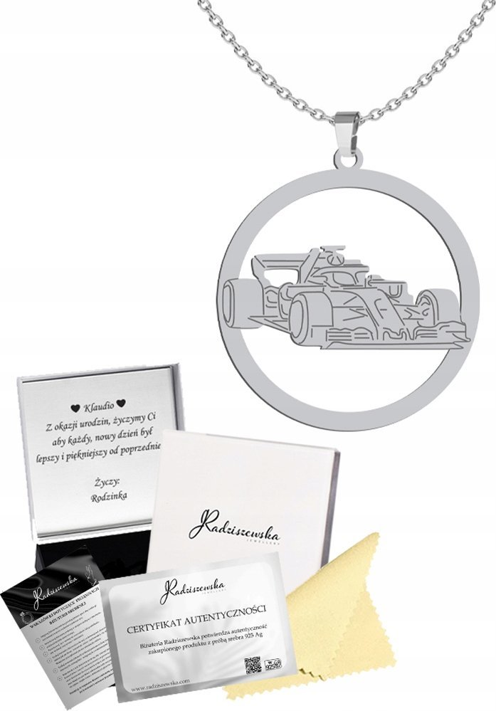 Radziszewska Jewellery Naszyjnik Srebrny Bolid Formuła 1 Łańcuszek SREBRO 925 GRAWER GRATIS