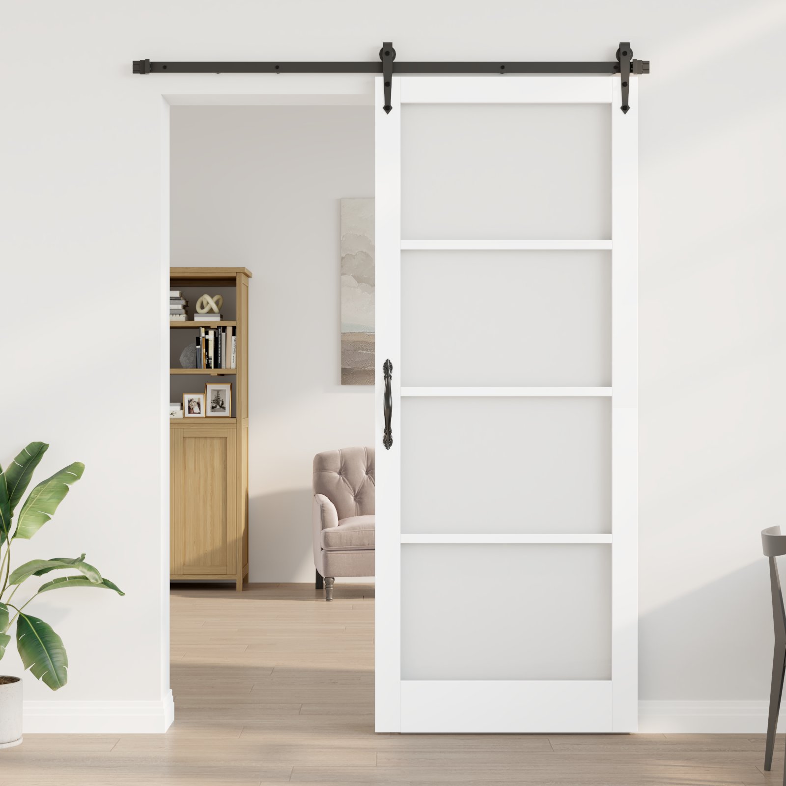 Drzwi przesuwne vidaXL z zestawem akcesoriów Białe 93x232 cm z litego drewna sosnowego, Drzwi wewnętrzne vidaXL z szkłem 'ORKDAL'Białe 93x232x4 cm