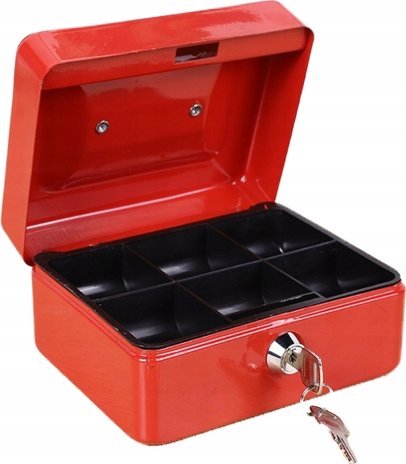 METALOWA KASETKA NA PIENIĄDZE KLUCZ BILON SEJF SKRYTKA SCHOWEK CZERWON