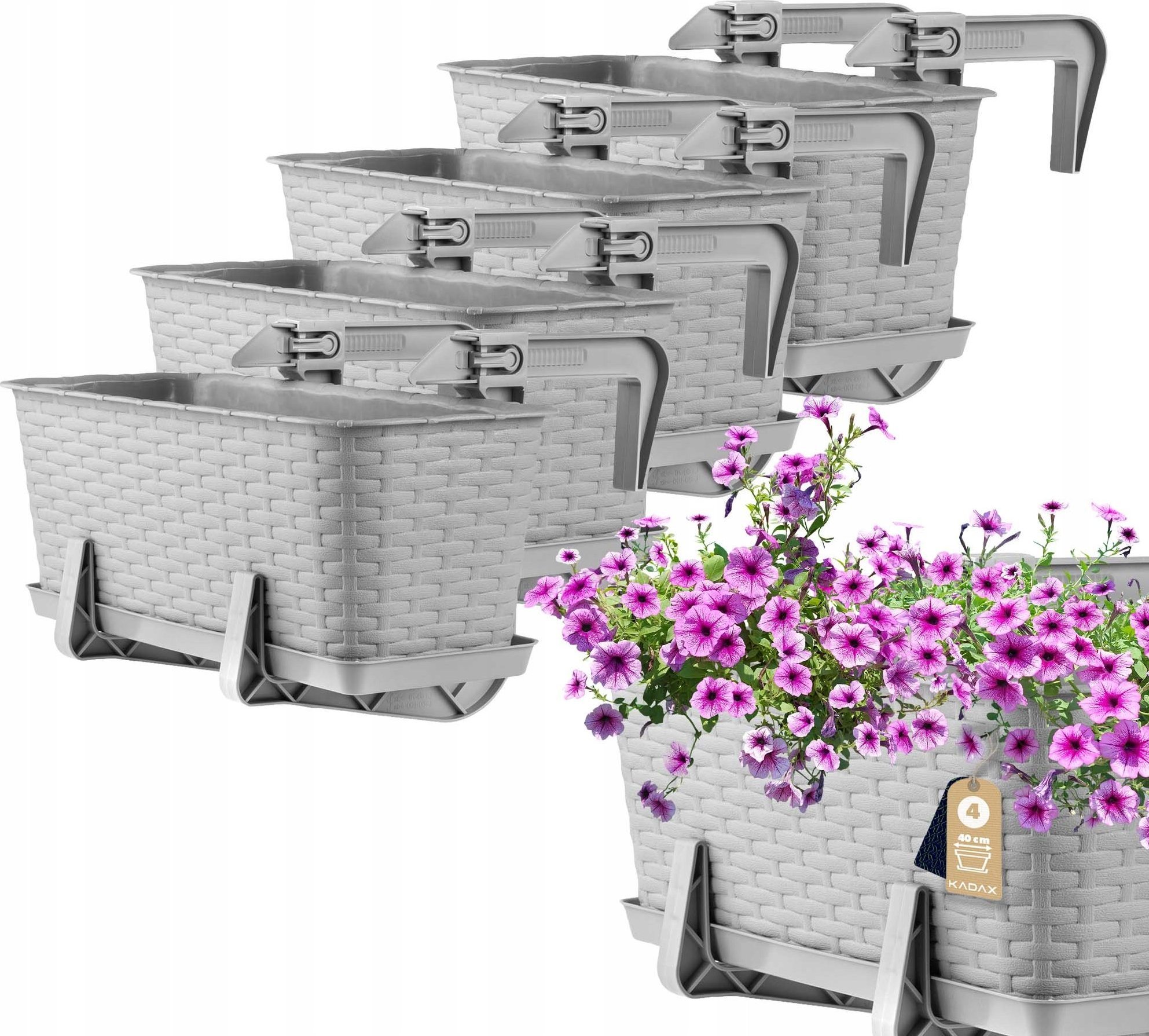 Kadax KADAX 4x Skrzynka Balkonowa Doniczka 40cm Uchwyty