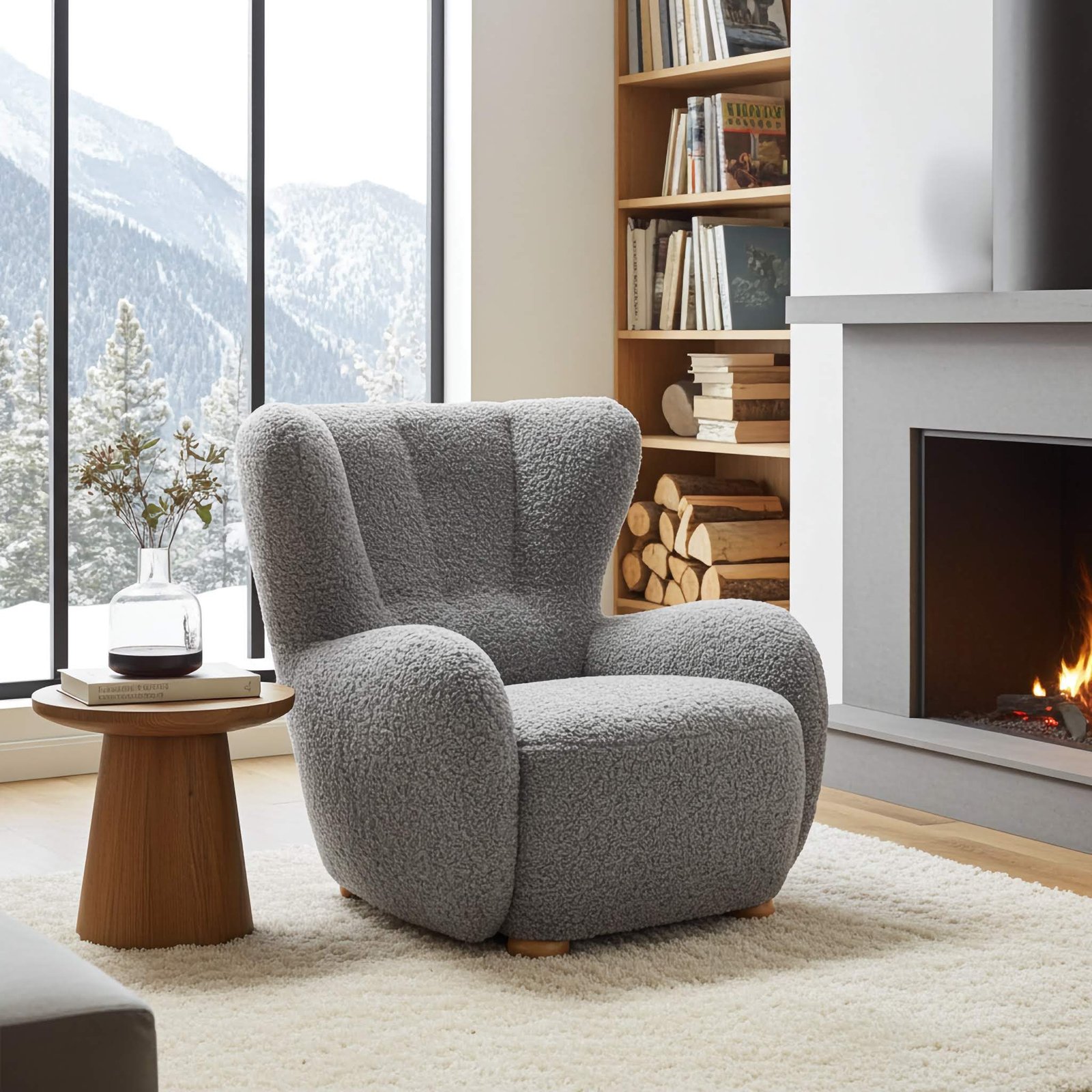 Fotel tapicerowany uszak FILO Rolf 06 Szary Boucl nóżki do wyboru