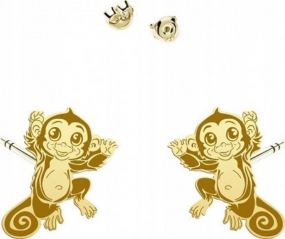 Radziszewska Jewellery Kolczyki Pozłacane Małpka Sztyfty 925 Dedykacja Prezent Biżuteria