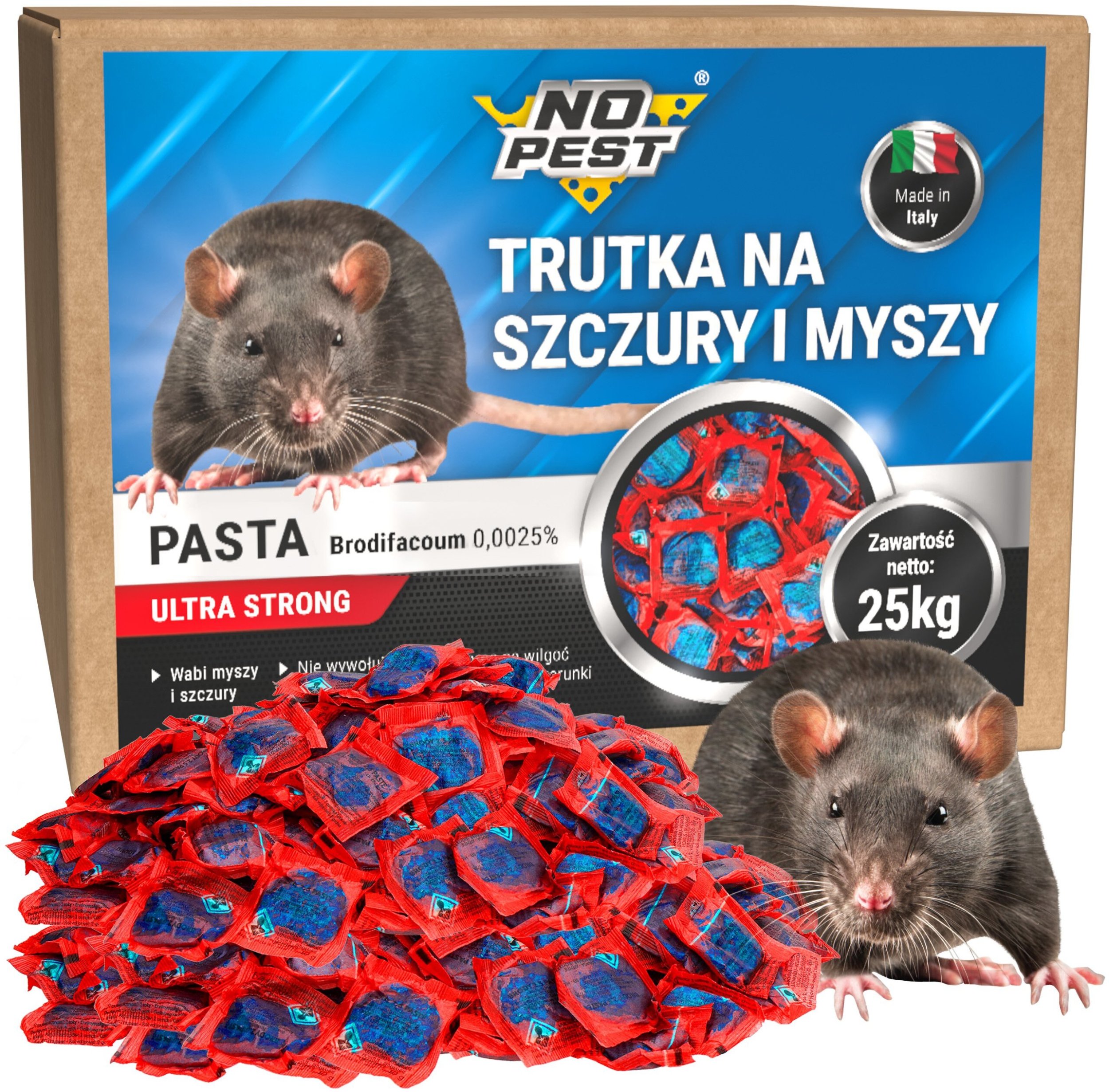 Trutka na Szczury i Myszy Środek Substancja Pasta Niebieska Trucizna przeciw Myszom Szczurom Gryzoniom Karton 25kg