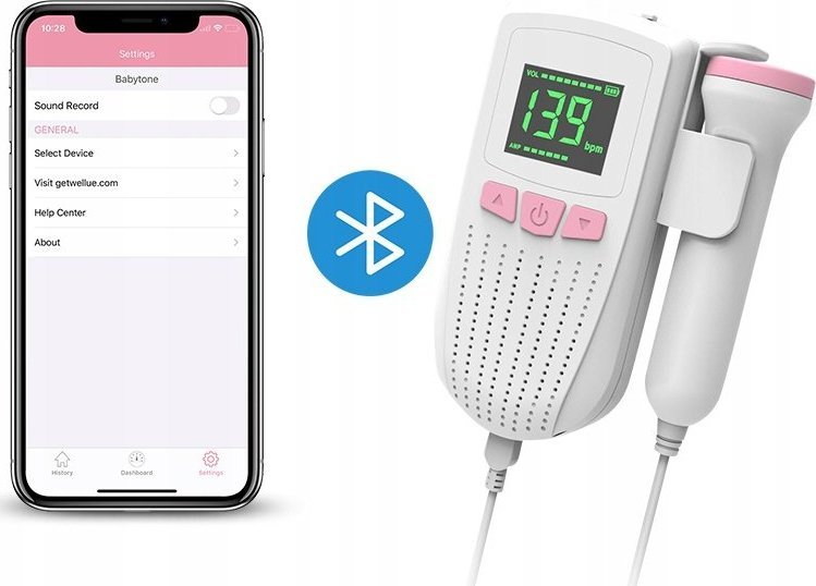 Wellue DETEKTOR TĘTNA PŁODU Bluetooth Aplikacja, Nagranie Wellue BabyTone