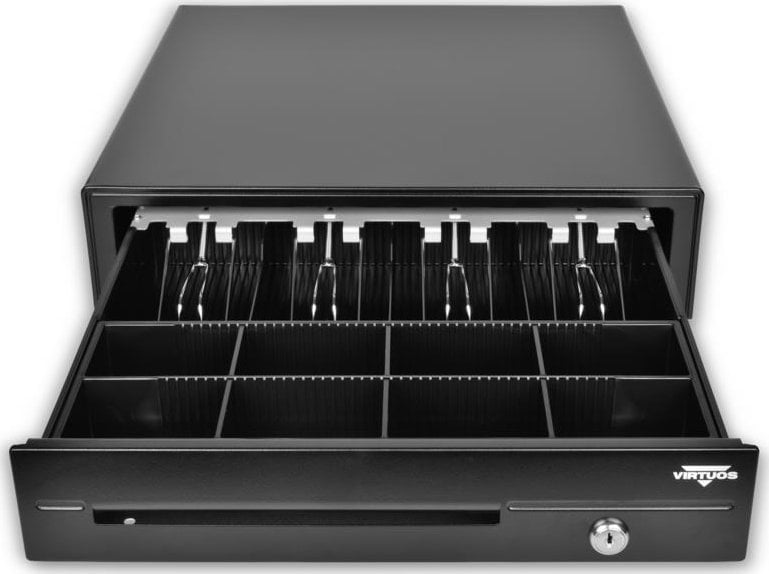 Virtuos Virtuos pokladní zásuvka C420D - s kabelem, kovové držáky, 9-24V, černá