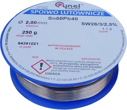 Mojeledy Cyna 2,00mm 250g SW26/3/2.5% spoiwo lutownicze (Sn60Pb40)