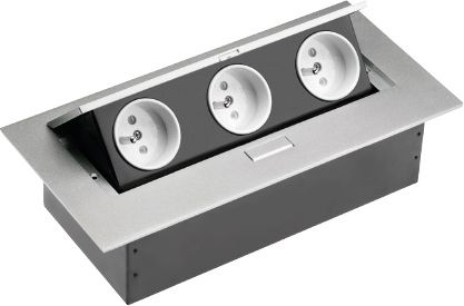 GTV Przedłużacz biurkowy 3 gniazda aluminium 223 x 108mm (AE-PB03GU-53)