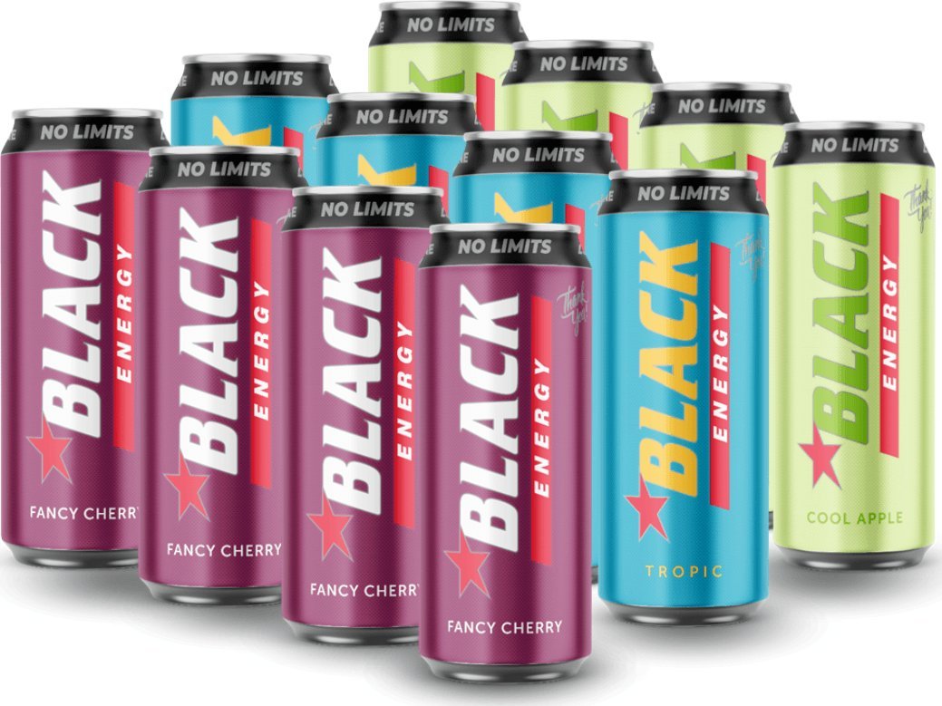 Black Black Energy No Limits Napój gazowany mix smaków 500ml x 12 sztuk: owoce tropikalne, wiśnia, jabłko-mięta
