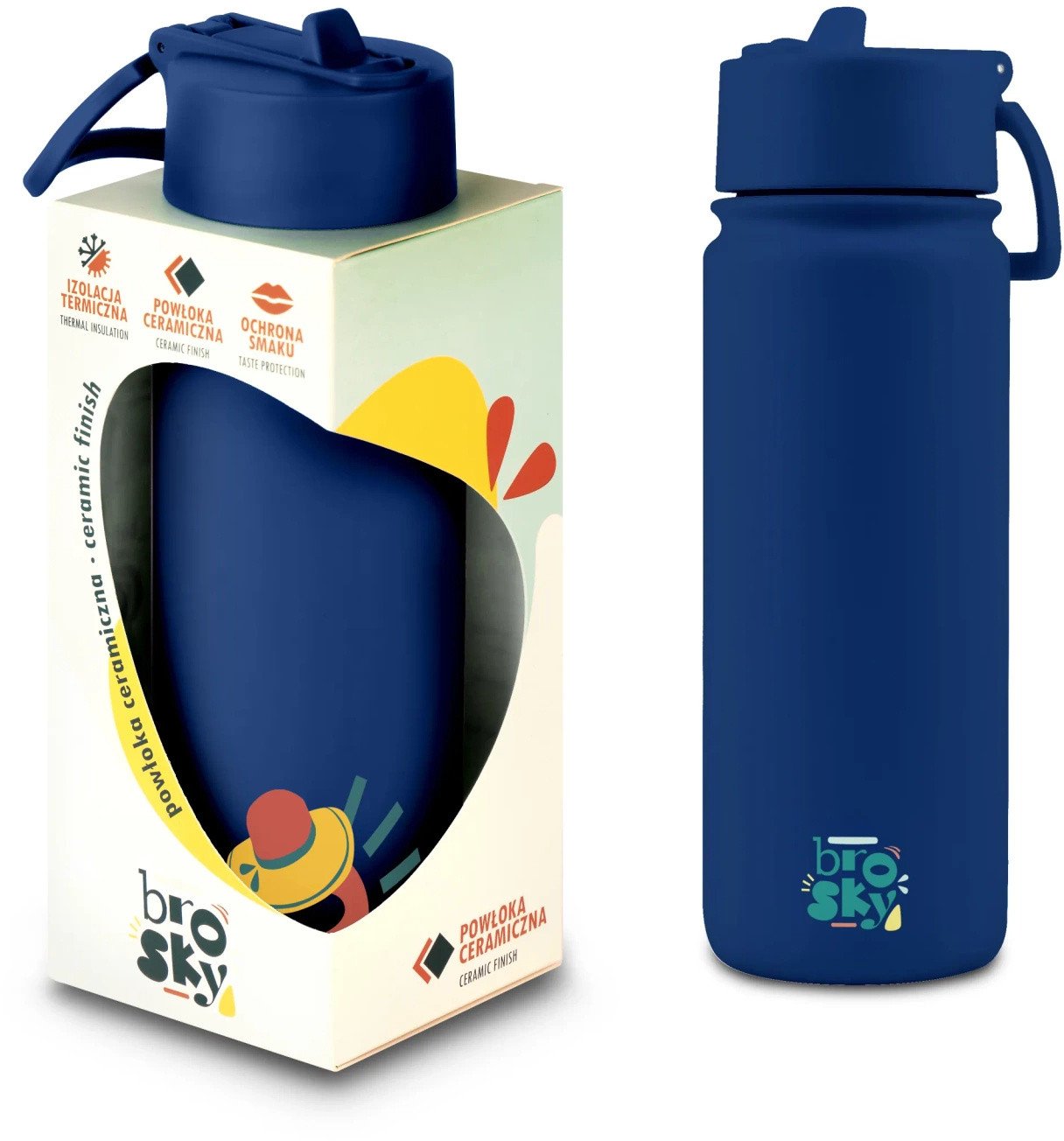 Brosky O. Granatowy bidon na wodę ze słomką 550 ml