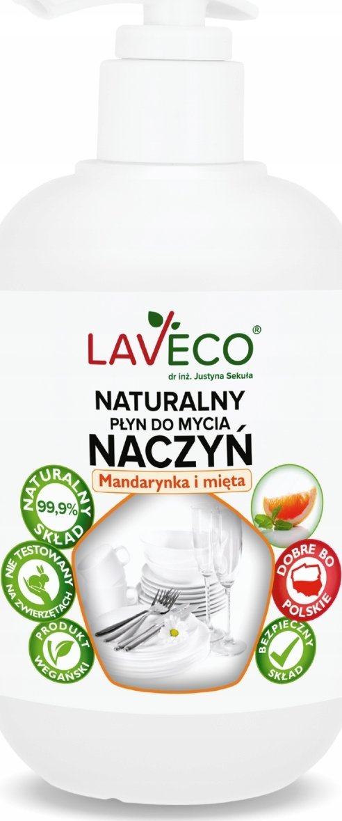 LAVECO Naturalny płyn do mycia naczyń - mandarynka i mięta - 0,5 l