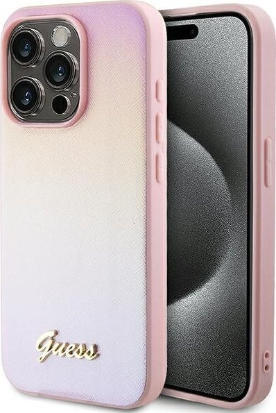 Guess GUHCP15XPSAIRSP iPhone 15 Pro Max 6.7" różowy/pink hardcase Saffiano Iridescent Script