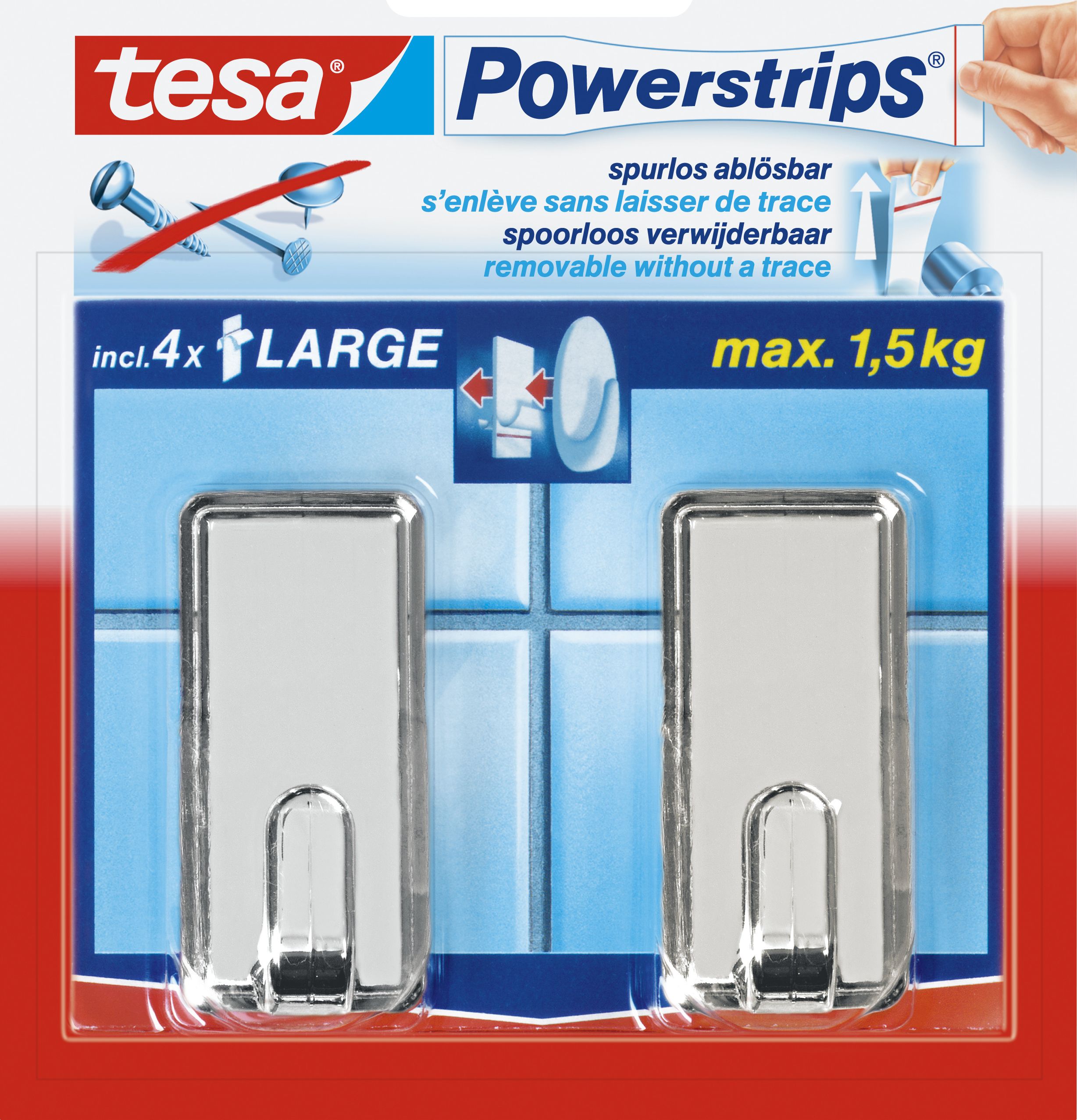 Tesa Tesa kabliukai PowerStrips Large Classic chrominiai 2 vnt.