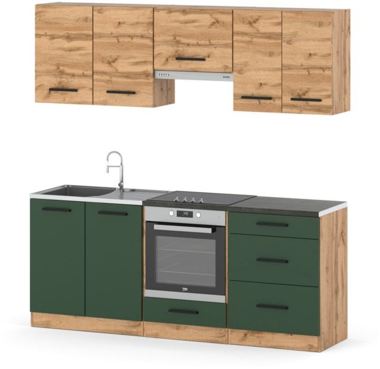 Kuchnia Modułowa Z Blatem Mała Pojemna 2.0m Wotan Wotan Butelkowa Zieleń