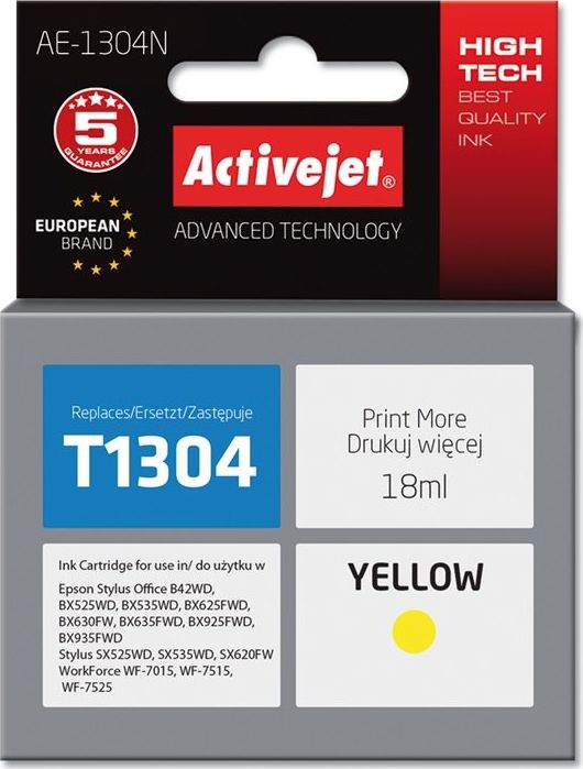 Tusz Activejet Tusz AE-1304N (zamiennik Epson T1304; Supreme; 18 ml; żółty)
