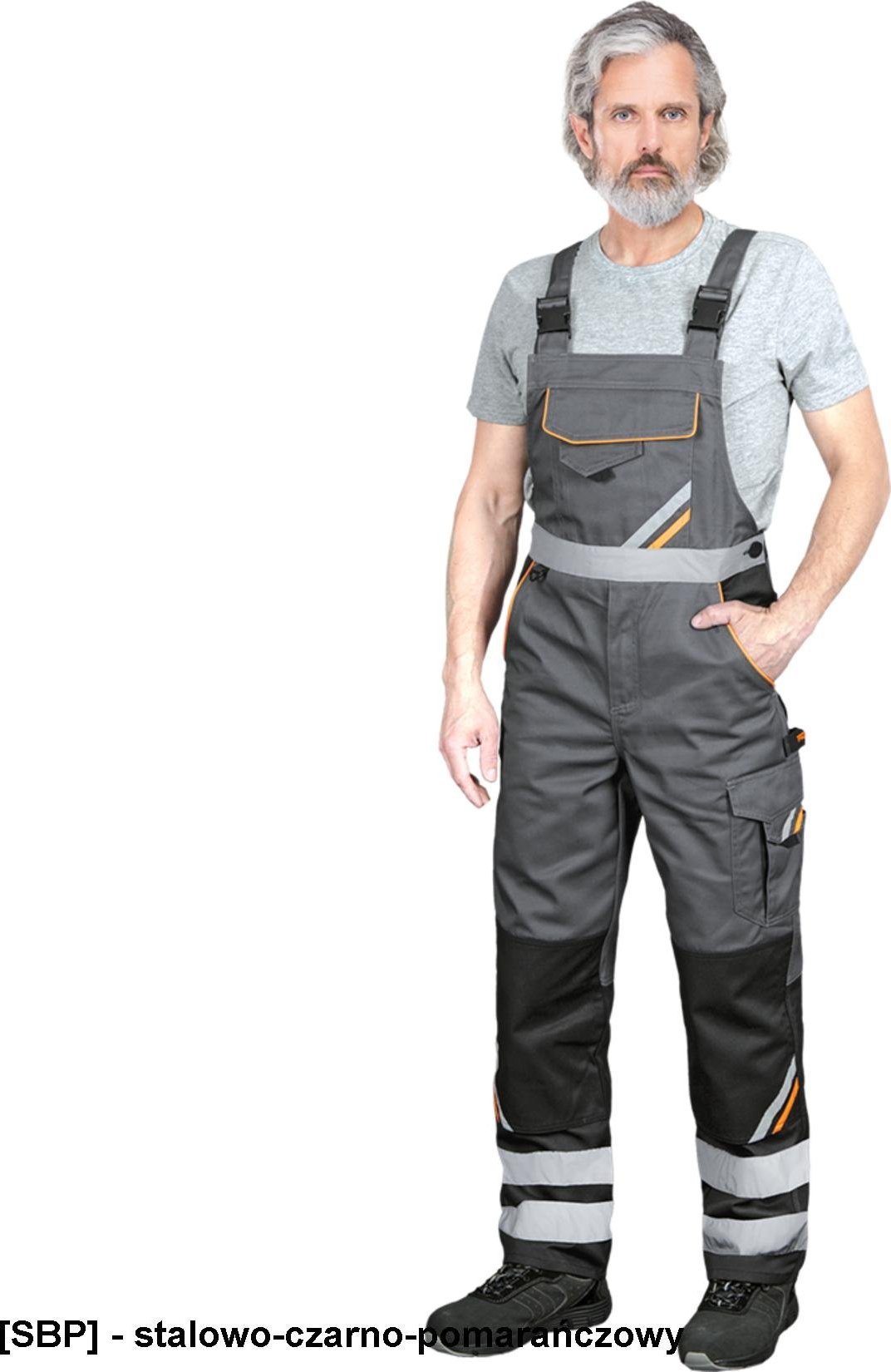 R.E.I.S. PROMB - spodnie ochronne ogrodniczki - stalowo-czarno-pomarańczowy 48