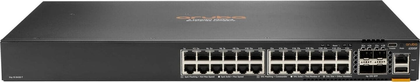 Switch HP HPE Aruba Networking CX 6200F 24G Class-4 PoE 4SFP+ 370W Switch (EN)