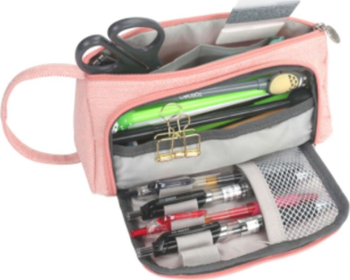 Piórnik Piórnik szkolny podwójny saszetka kosmetyczka różowy