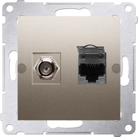 Kontakt-Simon Gniazdo antenowe i komputerowe Simon 54 typu F i RJ45 kat. 6 złoty mat (DASFRJ45.01/44)