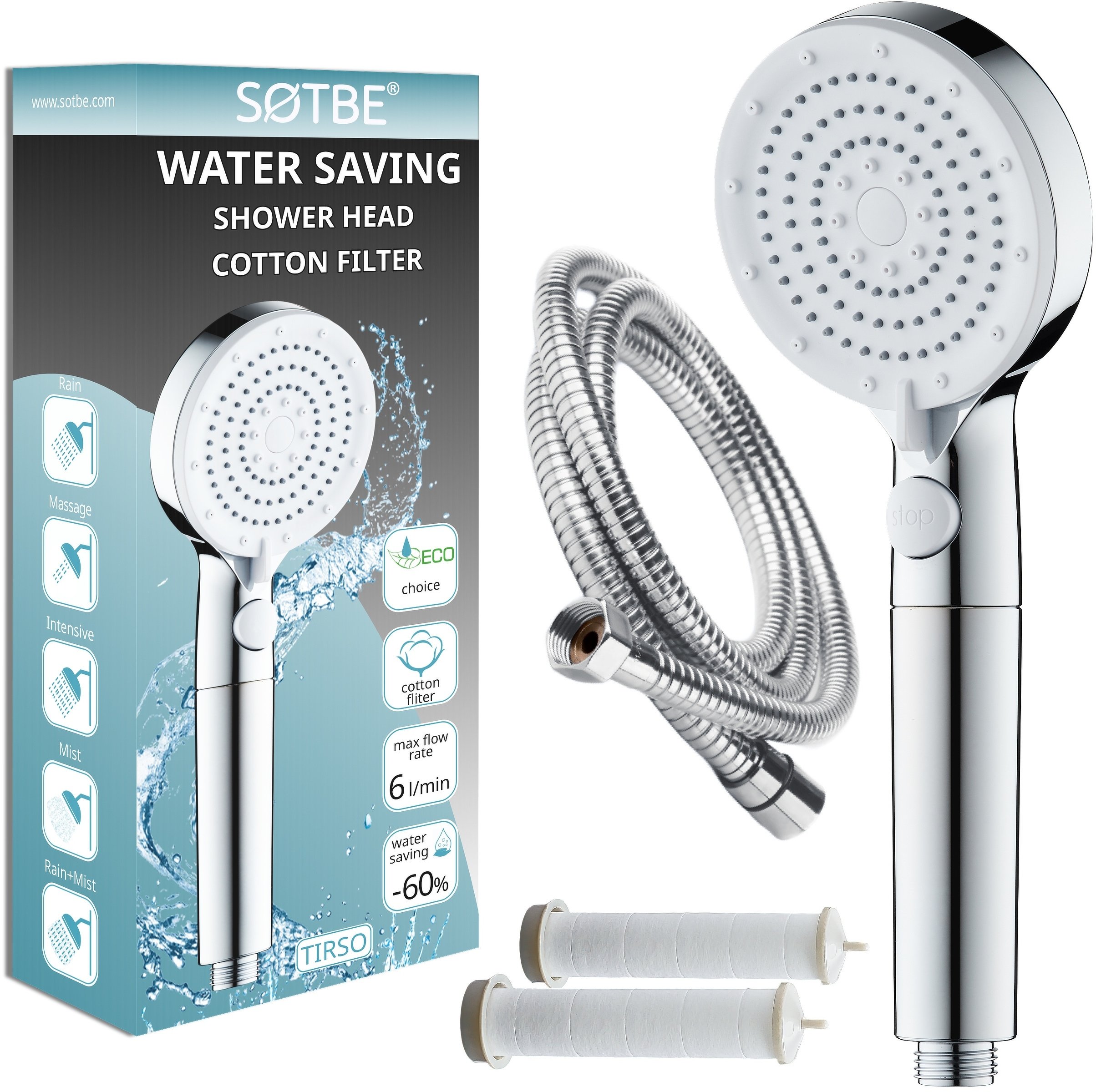 Zestaw prysznicowy ECO słuchawka z filtrem bawełnianym Wąż pleciony 150 cm