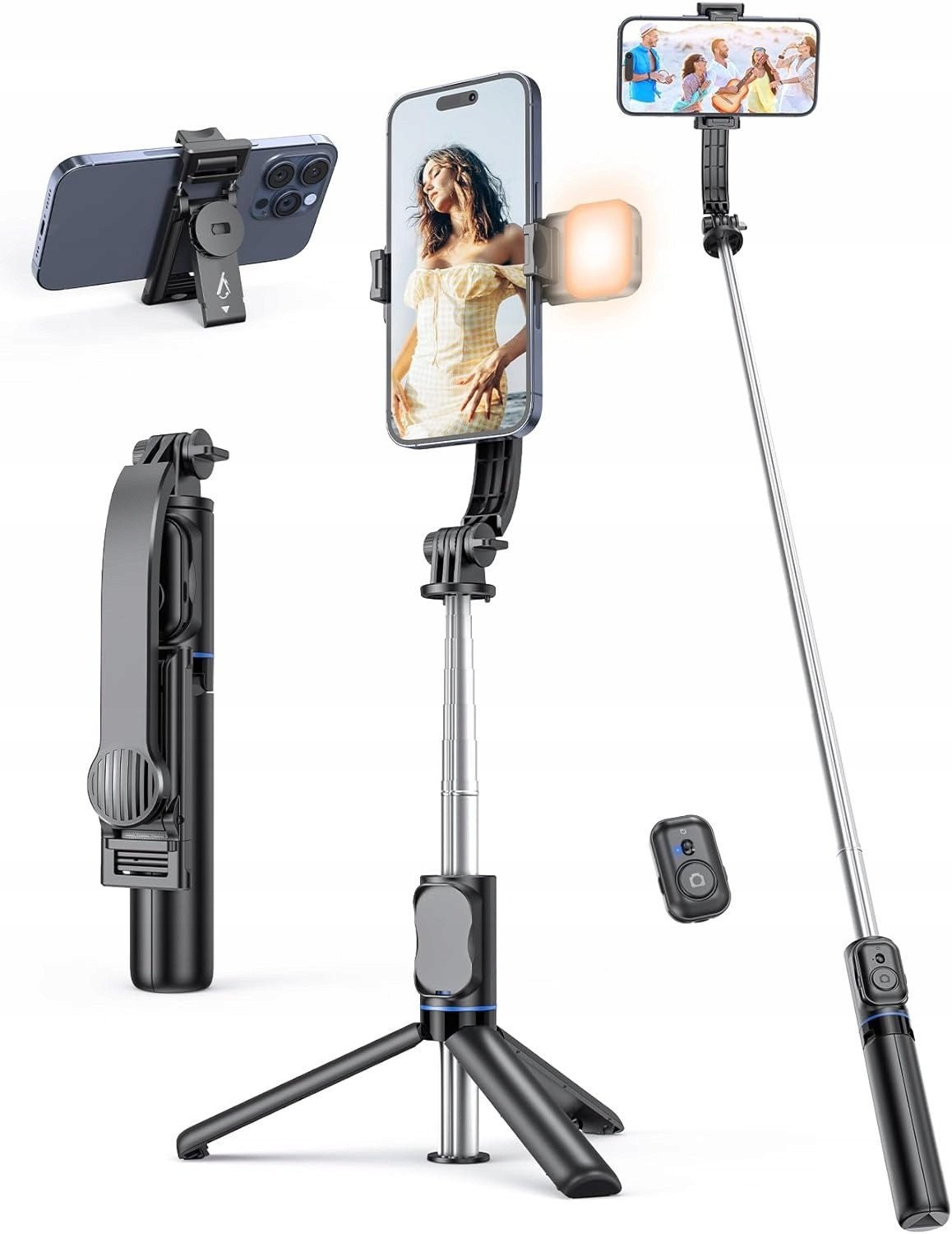 Kijek Selfie Stick na telefon Statyw z Pilotem Lampa Tripod Bluetooth
