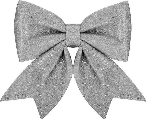 Springos Kokardka świąteczna na choinkę 20 cm brokatowa zawieszka choinkowa srebrna UNIWERSALNY