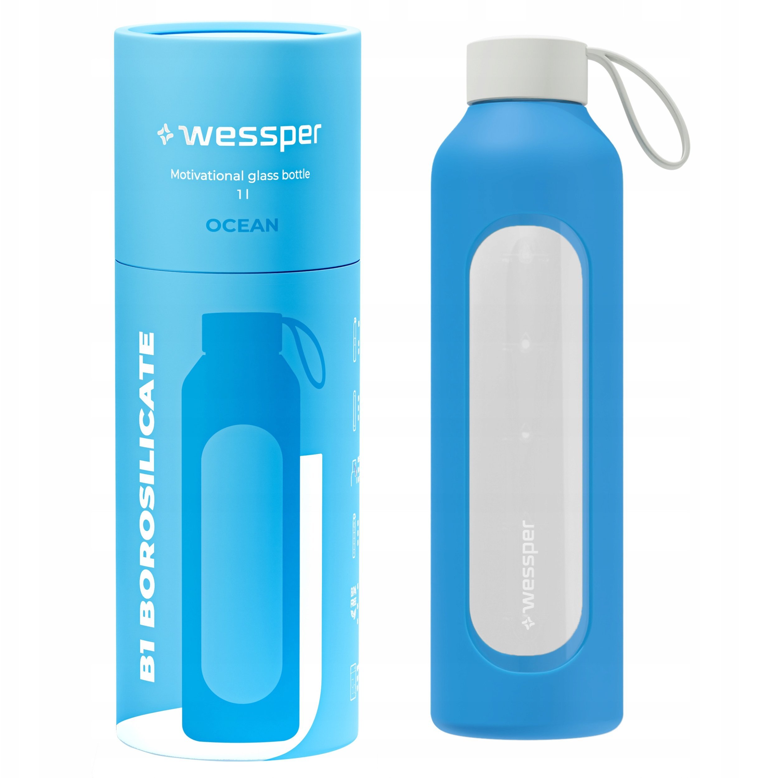 Szklana butelka Wessper B1 Borosilicate 1000ml Ocean (WES260-OC-NEW)