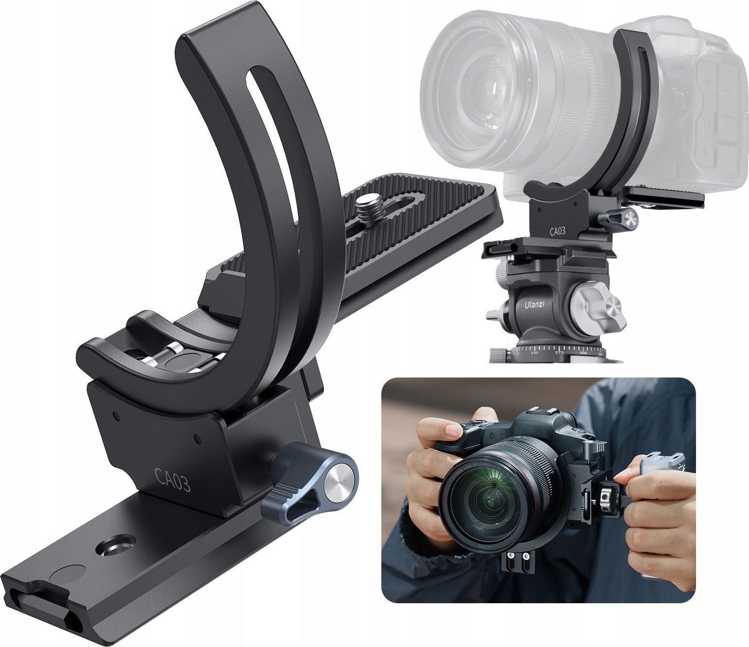 Uchwyt Statyw Szybkozłączka Arca Swiss 1/4 3/8 na Obiektyw do 95mm / ULANZI CA03