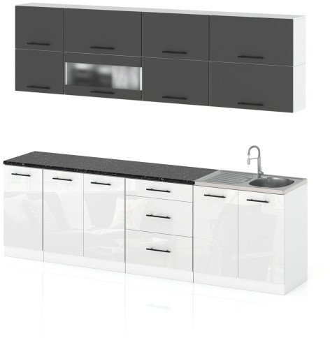 Meble Kuchenne Zestaw Kuchnia Robo Lux 2.6m Nowoczesna Szary Biały Połysk