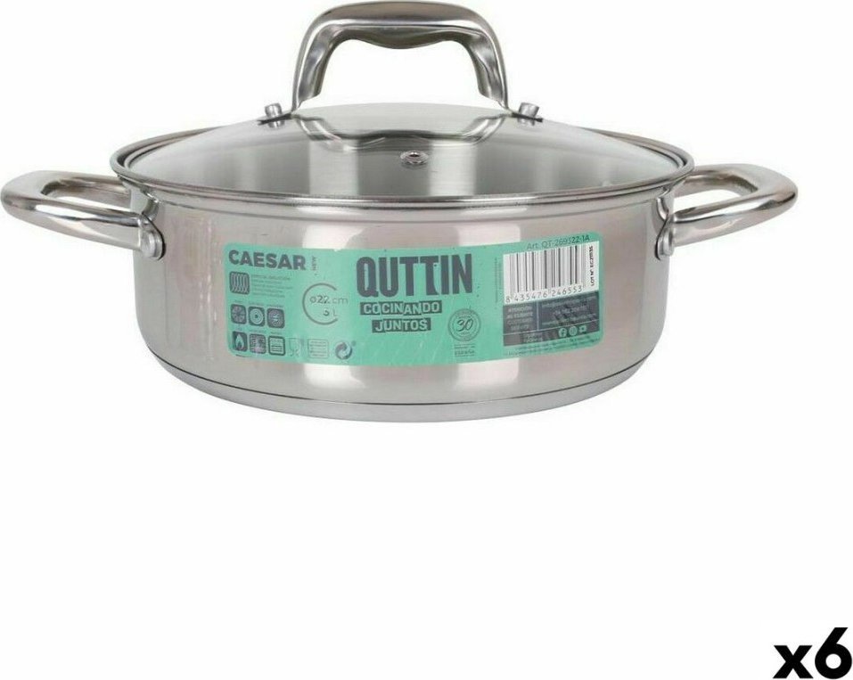 Quttin Garnek ze Szklaną Pokrywką Quttin Caesar Stal 22 x 8 cm (6 Sztuk)